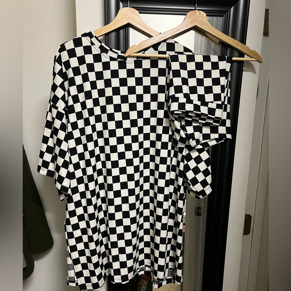 Dressed in Lala Malone Ribbed Biker Set in Checkerboard